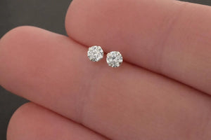 925 Sterling Silver round Earrings Studs Clear Tiny Small One Pair