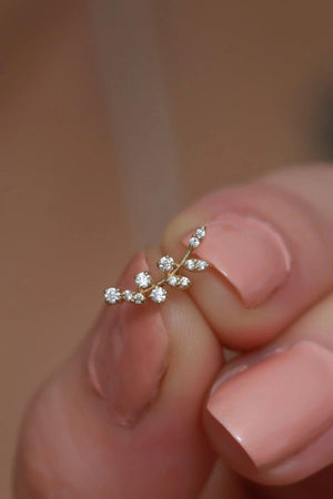 14K Solid Gold Leaf Cluster Stud Earrings – Elegant Nature-Inspired Design for Multiple Piercings.