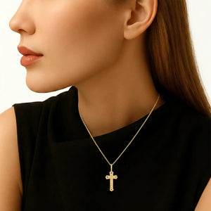 14K Yellow Gold Classic Cross Pendant Necklace - Timeless Elegance for Every Occasion.