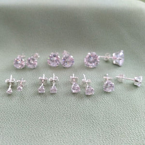 925 Sterling Silver Clear round Cubic Zirconia CZ Stud Earrings 2 - 8Mm + Gift Bag