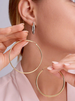 Elegant 14K Solid Gold 65mm Thin Lightweight Hoop Earrings - Perfect for Any Occasion!.