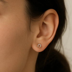 10K Gold Tiny Cute Lucky Horseshoe Stud Earrings, Screwback
