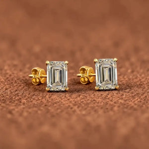 2Ct Emerald Cut Diamond Earrings, Solitaire Emerald Cut Moissanite Earrings, Everyday Diamond Earrings, Emerald Diamond Studs,Gift for Women