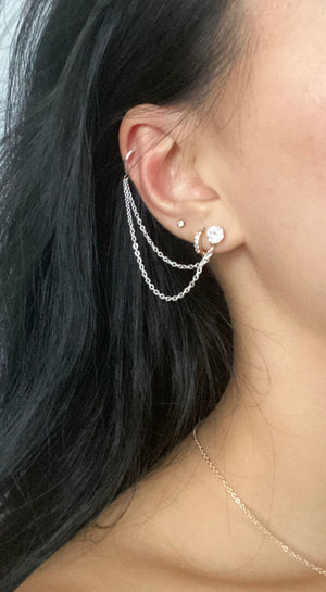 Diamond Chain Ear Cuff, Diamond Stuff, Chain Ear Cuff, Diamond Ear Cuff, Chain Earring, Double Earring, Silver Ear Cuff