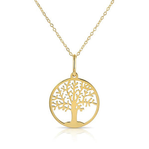 Elegant 14K Yellow Gold Tree of Life Pendant Necklace - 18" Chain Included.