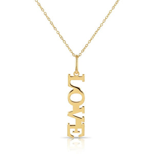 Elegant 14K Yellow Gold Love Pendant Necklace - 18" Chain Included.