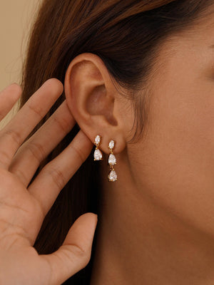 Minimalist Diamond Drop Earrings, Dainty Diamond Stud Earrings, Gold CZ Earrings, Wedding Jewelry, Bridesmaids Gift for Her,Mothers Day Gift
