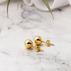 14K Solid Gold Ball Stud Earrings, Yellow Gold Ball Earrings 8Mm, Gold round Ball Stud Sleeper Earrings, Classic Jewelry