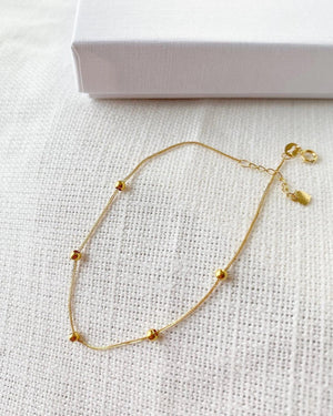 Elegant 18K Solid Gold Beaded Bracelet - Adjustable Minimalist Dainty Chain Jewelry.