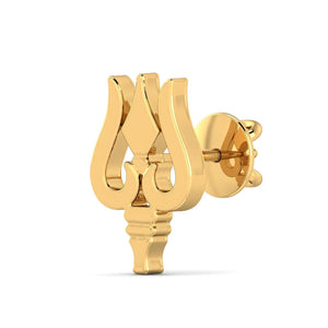 14K/18K Pure Gold Trishul Men’s Stud Earring – Hindu Trident Single Ear Stud for Spiritual Gifts & Everyday Wear.