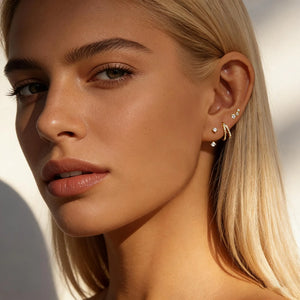 Gold Plated Earrings Set for Women Cubic Zirconia Stud Hoop Earrings Stack Female Casual Daily Jewelry Accessories