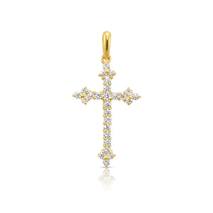 14K Yellow Gold CZ Cross Pendant Necklace