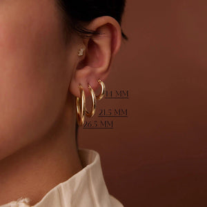Dainty 14K Gold Hoop Earrings - 3MM Thickness, Available in Small, Medium & Large Sizes, sold as a Pair.