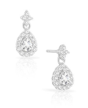 CZ Teardrop Dangle Stud Earrings in Sterling Silver