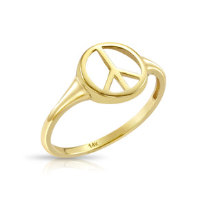 14K Yellow Gold Peace Sign Ring