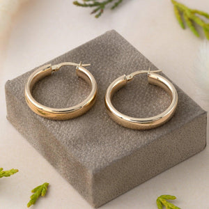 Radiant 14K Solid Yellow Gold 5mm Bold Hoop Earrings - Timeless Classic for Every Day.