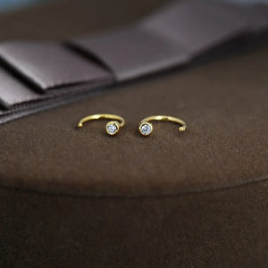 2Mm Diamond CZ Huggie Hoop Earrings in Sterling Silver, Silver, or Gold, Half Hoop, Open Hoop, Pull Through, Dainty Earrings