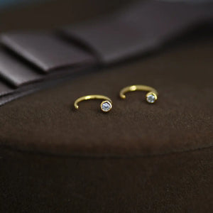 2Mm Diamond CZ Huggie Hoop Earrings in Sterling Silver, Silver, or Gold, Half Hoop, Open Hoop, Pull Through, Dainty Earrings