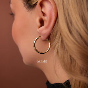 Luxurious 14K Gold Thick 3mm Waterproof Hoop Earrings for Everyday Elegance.
