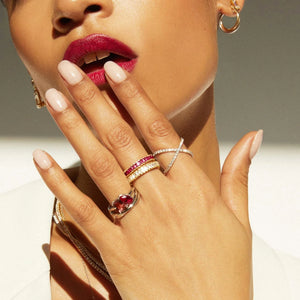 Lab Grown Red Ruby Baguette Eternity Ring NikNenz™ Premium Gold & Diamonds
