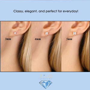 Bundle SET of 3! 14K Solid Gold Earrings, Square CZ Studs with Screwbacks
