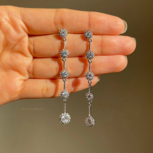 925 Sterling Silver Post Long Tassel Gold and Silver Diamond Dangle Drop Earrings| Gold Silver Tassel Earrings| Bridal Wedding Earrings