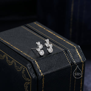 Clear CZ Bubble Cluster Stud Earrings in Sterling Silver, Silver or Gold, Bezel CZ Cluster Earrings, CZ Wing Earrings, Mini Crawler