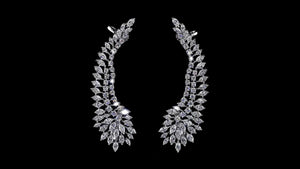Silver Moissanite Ear Climber Earrings, Marquise Diamond Look Wedding Jewelry