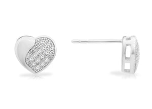 Elegant Sterling Silver CZ Heart Stud Earrings - Timeless Sparkle for Any Occasion.