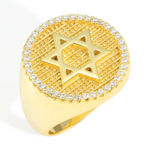 Solid 925 Sterling Silver Star of David Pave Signet Statement Pinky Band Ring