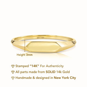 Chic 14K Yellow Gold Skinny Signet Bar Ring - Personalized Luxury Gift for Her Birthdays & Everyday Elegance.