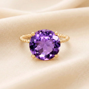 14K Yellow Gold 5 Carat Purple Amethyst Gemstone Ring, "Ms. Luscious"