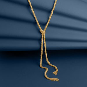 GOLD WOVEN THREAD LARIAT KNOT NECKLACE