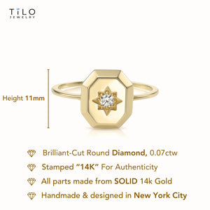 14K Yellow Gold Lab Diamond Signet Ring, 0.07Ctw