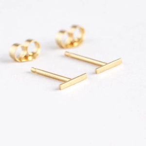 Chic 14K Gold Bar Stud Earrings - Tiny Solid Gold Minimalist Jewelry for Everyday Elegance.