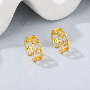 Dainty Baguette & round CZ Conch Ear Cuff Earrings • 925 Sterling Silver • Tragus Helix Studs • Gold Cartilage Stud • Diamond Stud Earrings