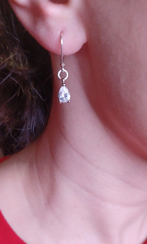 Teardrop Cubic Zirconia Earrings: 925 Sterling Silver Leverback Dangle