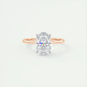 2.00 Oval Cut Lab Grown Diamond Solitaire Ring, 14K Solid Gold Two Tone Flower Engagement Ring, Wedding Ring, Bridal Ring, Anniversary Gift.