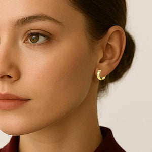 Dainty Handmade 14K Yellow Gold Hand-Engraved Huggie Earrings - 13mm (0.5 Inch).