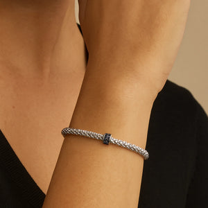 Sterling Silver Italian Black Onyx Cuff Bangle Bracelet, Fits 6"-7"