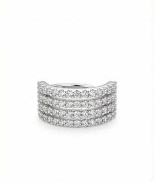 Silver Multi-Band Ear Cuff, No Piercing Sparkling Cartilage Hoop, 4-Row Pave Diamond Conch Earring