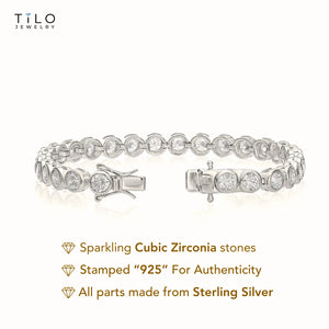 Sterling Silver Classic Bezel Set Simulated Diamond Tennis Bracelet, 7 Inch