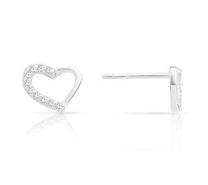 Elegant CZ Open Heart Stud Earrings in Sterling Silver.