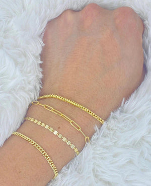 Stunning 14K Solid Gold 3mm Paperclip Curb Franco Chain Bracelet - Perfect for Stacking!.