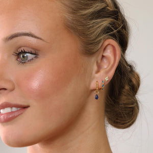 Elegant Gold Plated 925 Sterling Silver Blue Marquise Dangle Hoop Earrings - Perfect Gift for Her.