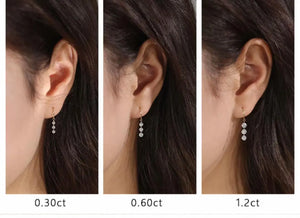 18K Solid Gold Triple Lab Diamond Drop Hook Earrings | Dangling Diamond Earrings, Dangle , Hook, Anniversary, Birthday, Valentine’S Day Gift