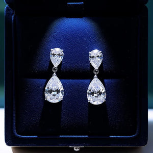 Pear Moissanite Drop Earrings, White Gold Moissanite Dangle Earrings, Sparkly Bridal Wedding Jewelry, Anniversary Gift for Her