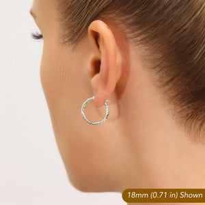 Stunning 10K White Gold Hand-Engraved Diamond-Cut Hoop Earrings - Crafted in the USA.