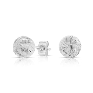 14K White Gold Ball Studs with Hand Engraved Spiral Design