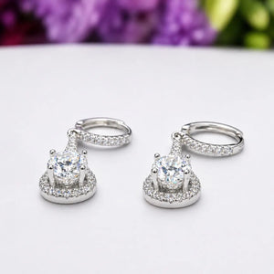 Round Cut 1 Carat VVS Moissanite Diamond Dangle Drop Earrings 925 Sterling Silver